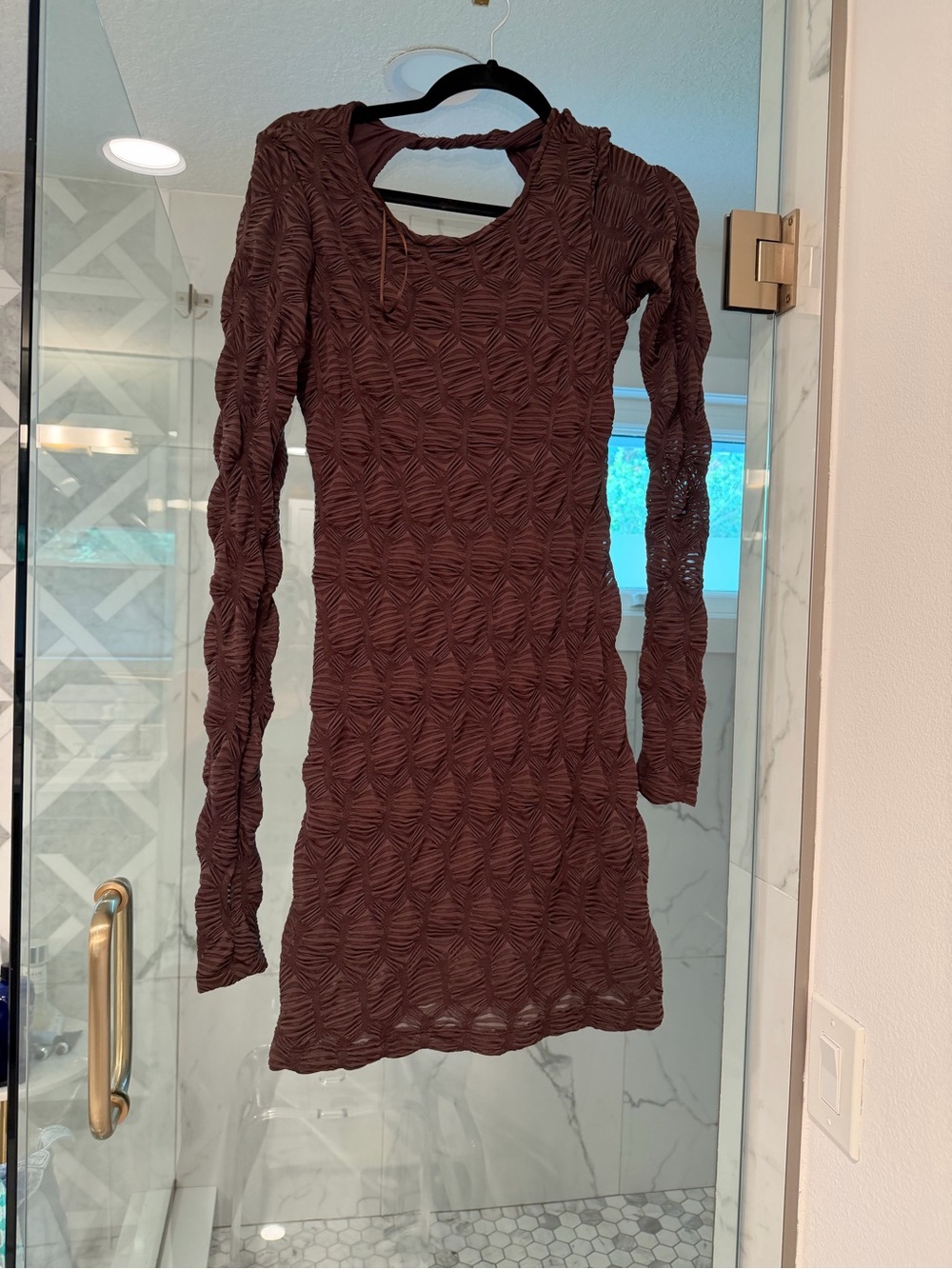 Free People Textured Mini Dress - Chocolate Brown